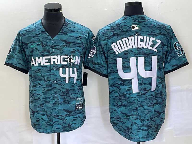 Mens Seattle Mariners #44 Julio Rodriguez Teal 2023 All Star Cool Base With Patch Stitched Baseball Jersey